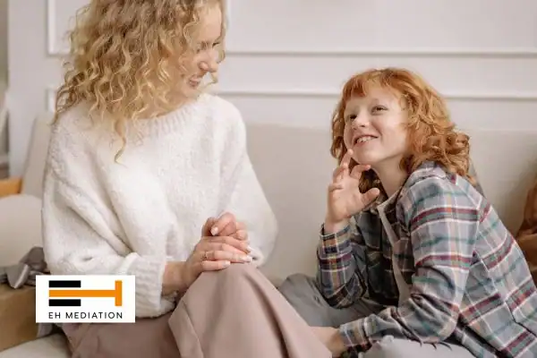 Happy mother and child after sorting child arrangements mediation Louth